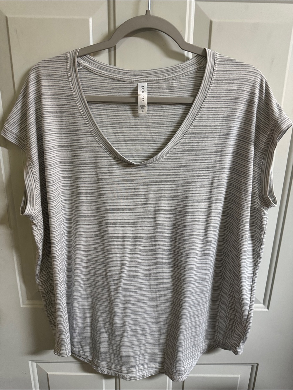 Athleta Light Gray Striped V-Neck Women's Top